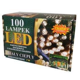 100 lampek kurtyna świetlna led biały ciepły dodatkowe gniazdo