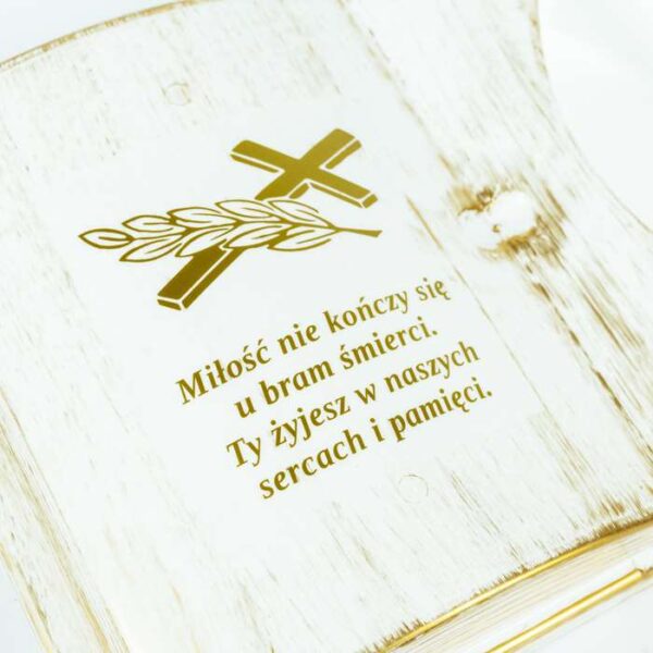 Księga Nagrobna z Podpórką MIŁOŚĆ NIE KOŃCZY biało-złoty - 5 sztuk
