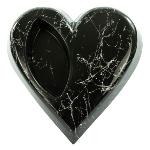 Serce czarne | Podstawa pod stroik – srebrny marmur | zestaw 5 sztuk