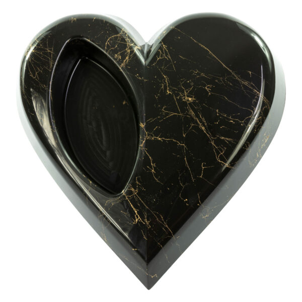 Serce czarne | Podstawa pod stroik – złoty marmur | zestaw 5 sztuk
